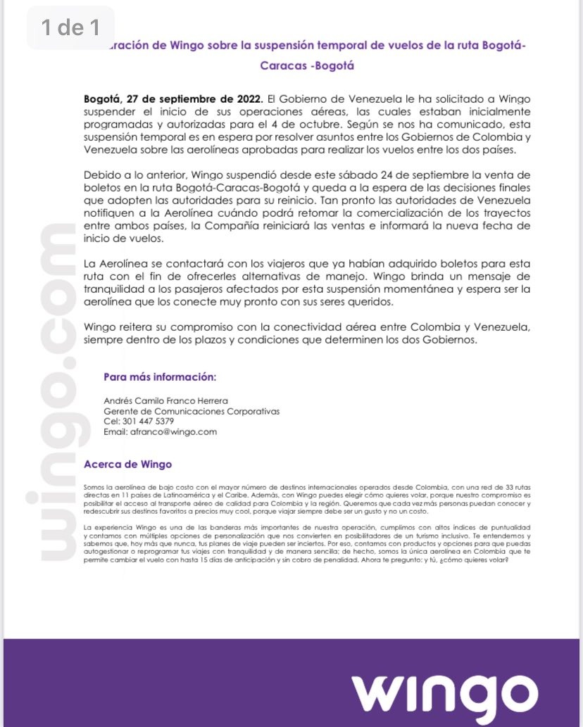 comunicado de Wingo