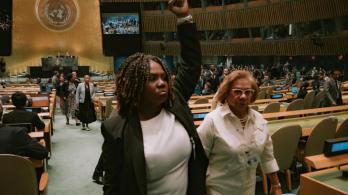 Protesta de Colombia en la ONU. / Foto: X Francia Márquez.
