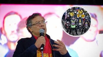 Presidente sobre motociclistas. / Fotos: Presidencia y AFP.