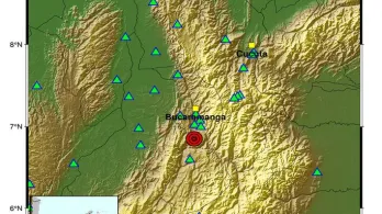El Servicio Geológico reportó un sismo de magnitud 5.8 con epicentro en Los Santos, Santander, a las 3:27 a.m.