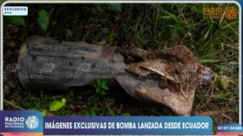 Bomba hallada en frontera de Colombia y Ecuador. / Foto: RTVC.