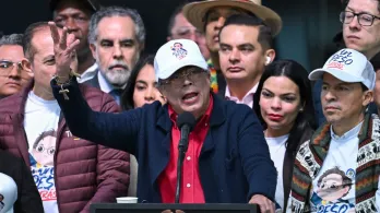 Presidente Petro en movilización. / Foto: AFP.