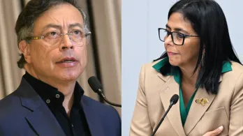 Reunión Petro y Delcy Rodríguez. / Fotos: AFP.