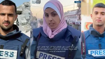 De izquierda a derecha los periodistas: Ismail al-Ghoul, Mariam abu Daqqa y Hossam Shabat
