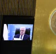El presidente de la Autoridad Palestina, Mahmoud Abbas, habla por videoconferencia durante la Asamblea General de las Naciones Unidas (AGNU) en la sede de las Naciones Unidas. 