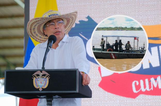 Petro sobre isla Santa Rosa. / Fotos: Presidencia y AFP.