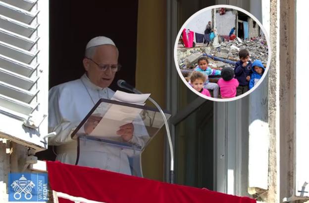 Papa León XVI sobre Gaza. / Fotos: Vatican News y AFP.