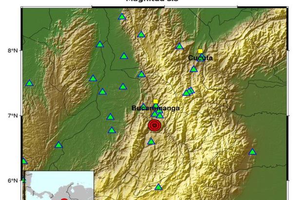 El Servicio Geológico reportó un sismo de magnitud 5.8 con epicentro en Los Santos, Santander, a las 3:27 a.m.