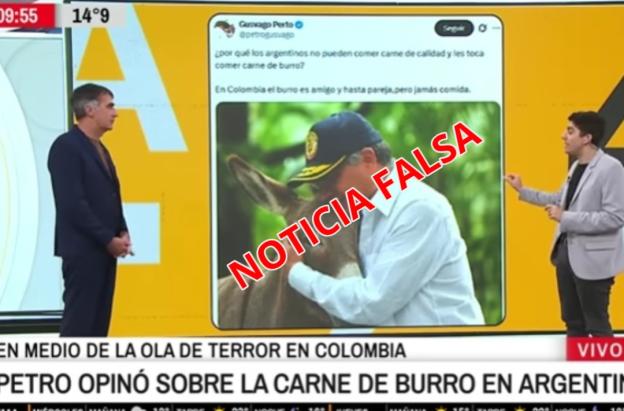 Fake news sobre Petro y la carne de burro. / Foto: Captura de video A24.