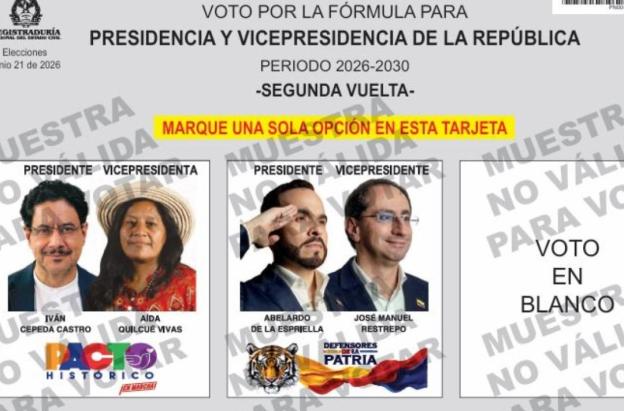 Tarjetón para segunda vuelta. / Foto: Registraduría.