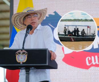 Petro sobre isla Santa Rosa. / Fotos: Presidencia y AFP.