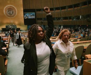 Protesta de Colombia en la ONU. / Foto: X Francia Márquez.