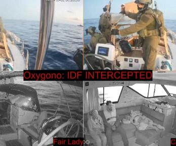 Esta captura de vídeo tomada de una retransmisión en directo emitida el 2 de octubre de 2025 por la Flotilla de la libertad muestra a soldados de la marina israelí (arriba) abordando el buque «Oxygono», uno de los barcos de la flotilla Sumud, con el objetivo de romper el bloqueo israelí de Gaza.