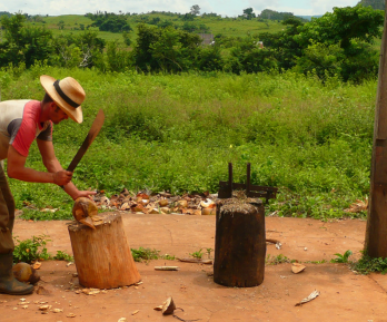 campesino cortando leña