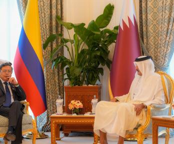 El primer mandatario y el jeque de Catar, Tamim bin Hamad Al Thani, coincidieron en fortalecer proyectos educativos en Colombia y en la urgencia de garantizar un Estado palestino estable. 