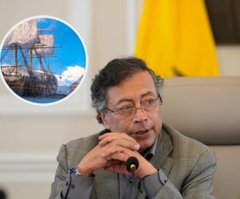 Petro sobre Galeón San José. / Fotos: Presidencia y MinCulturas.