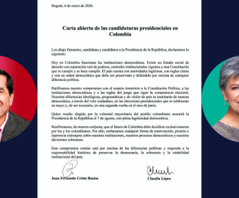 Claudia López y Juan F. Cristo firman carta en defensa de la soberanía.