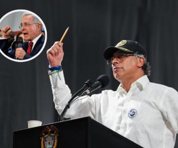 Petro le responde a Uribe sobre la estabilidad laboral. / Fotos: AFP y Presidencia.