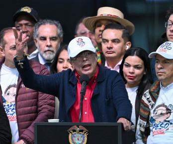 Presidente Petro en movilización. / Foto: AFP.