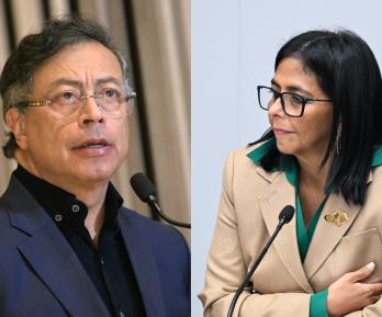 Reunión Petro y Delcy Rodríguez. / Fotos: AFP.