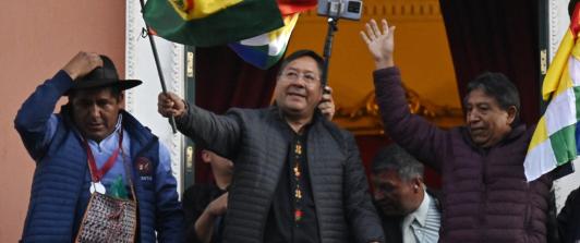 Agradecimiento de Luis Arce a Gustavo Petro. / Foto: AFP.