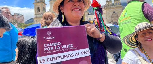Plaza de Bolívar, Bogotá, el 16 de julio de 2024, durante la sanción de la reforma pensional.