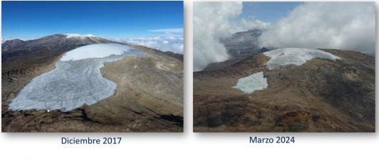 Fotos que evidencian los impactos del cambio climático en el nevado Santa Isabel. Créditos: Jorge Ceballos