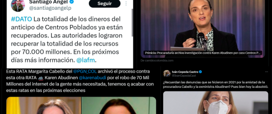 Capturas de pantalla que evidencian los mensajes de rechazo frente a la decisión de la procuradora Cabello de archivar proceso contra Karen Abudinen.
