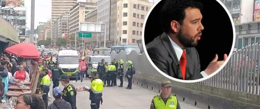 Balacera en San Victorino con reclamos a alcalde Galán. / Fotos: X Pasa en Bogotá y Alcaldía.