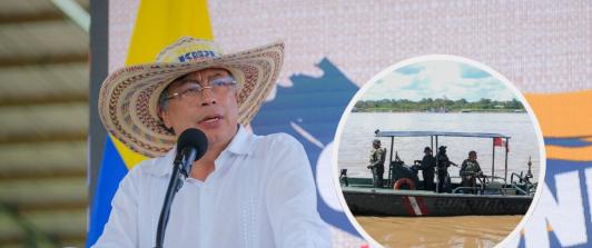 Petro sobre isla Santa Rosa. / Fotos: Presidencia y AFP.