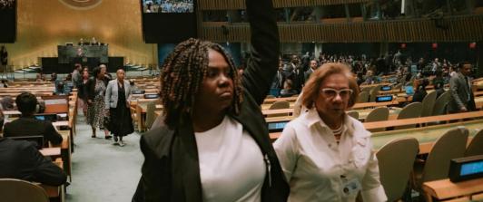 Protesta de Colombia en la ONU. / Foto: X Francia Márquez.