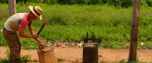 campesino cortando leña