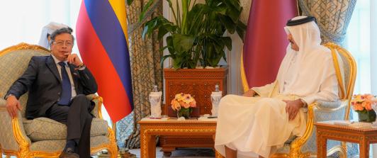 El primer mandatario y el jeque de Catar, Tamim bin Hamad Al Thani, coincidieron en fortalecer proyectos educativos en Colombia y en la urgencia de garantizar un Estado palestino estable. 