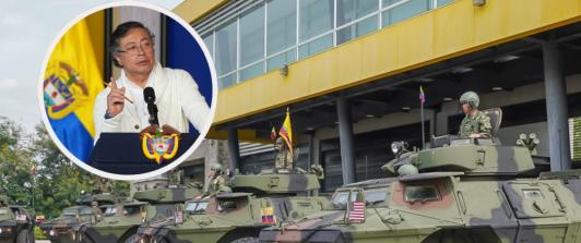 Petro sobre 145 vehículos blindados en el país. / Fotos: Presidencia y Ejército de Colombia.