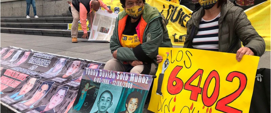 actividad de las madres de los falsos positivos, carteleras alusivas