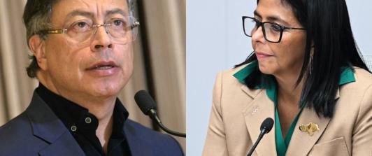 Reunión Petro y Delcy Rodríguez. / Fotos: AFP.