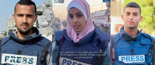 De izquierda a derecha los periodistas: Ismail al-Ghoul, Mariam abu Daqqa y Hossam Shabat