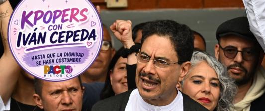 Iván Cepeda con los kpopers. / Foto: AFP.
