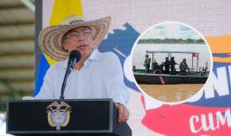 Petro sobre isla Santa Rosa. / Fotos: Presidencia y AFP.