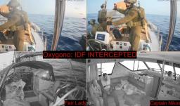 Esta captura de vídeo tomada de una retransmisión en directo emitida el 2 de octubre de 2025 por la Flotilla de la libertad muestra a soldados de la marina israelí (arriba) abordando el buque «Oxygono», uno de los barcos de la flotilla Sumud, con el objetivo de romper el bloqueo israelí de Gaza.