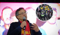 Presidente sobre motociclistas. / Fotos: Presidencia y AFP.