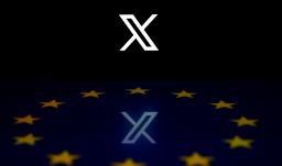 Esta fotografía ilustrativa muestra el logotipo de la red social X (antes Twitter) reflejado en una bandera de la Unión Europea en Bruselas, tras caida de Cloudflare.