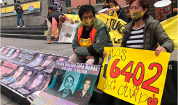 actividad de las madres de los falsos positivos, carteleras alusivas