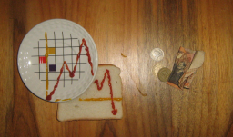 imagen de plato con curva de indicador económico y dinero al lado