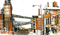 dibujo acuarela de una fábrica 