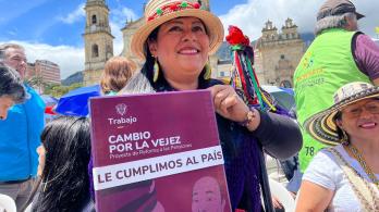 Plaza de Bolívar, Bogotá, el 16 de julio de 2024, durante la sanción de la reforma pensional.