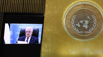 El presidente de la Autoridad Palestina, Mahmoud Abbas, habla por videoconferencia durante la Asamblea General de las Naciones Unidas (AGNU) en la sede de las Naciones Unidas. 