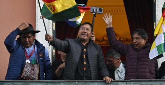 Agradecimiento de Luis Arce a Gustavo Petro. / Foto: AFP.