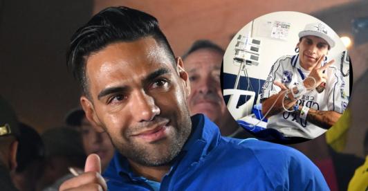 Falcao habló con hincha de Millonarios. / Fotos: AFP y Facebook Javier Acosta PK.