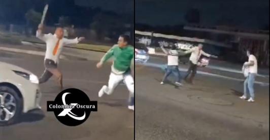 Riña en Bogotá con machete. / Foto: captura de imagen de video Colombia Oscura.